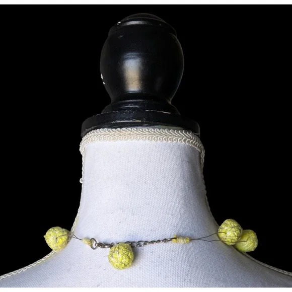 Beyond Threads Recycled Textile Necklace Chartreuse Yellow Green Art to Wear